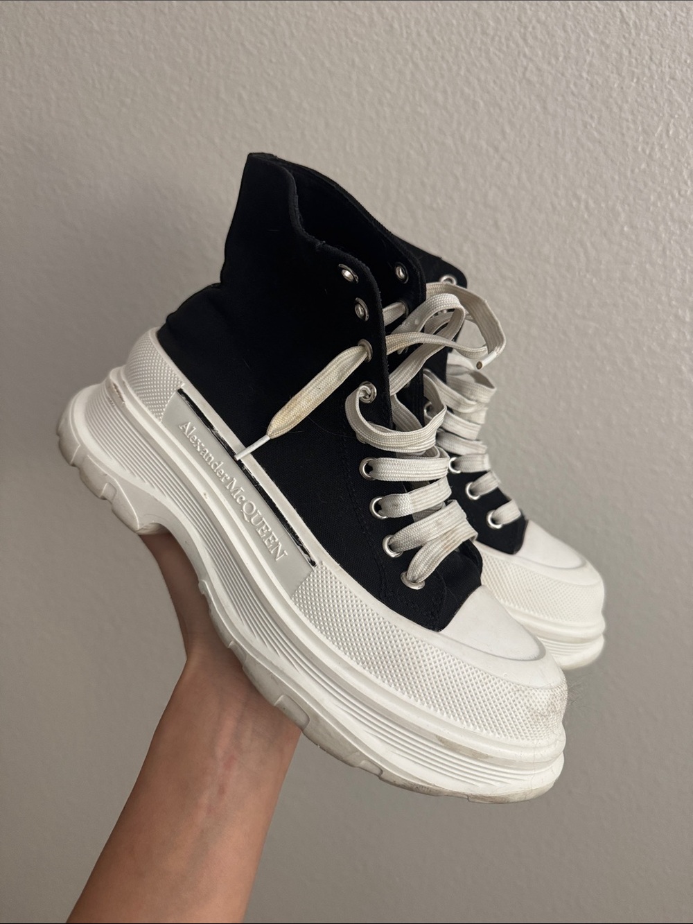 Alexander McQueen Black and White Platform High-Top Sneakers with Chunky Sole